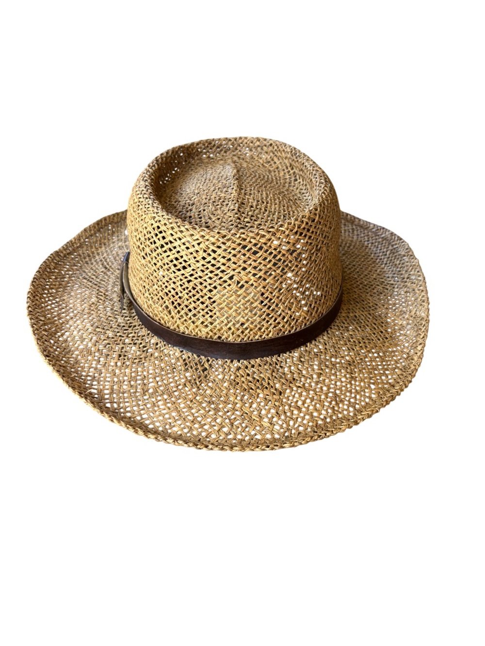 Dorfman Pacific Seagrass Wide Brim Straw Sun Hat Leather Band L